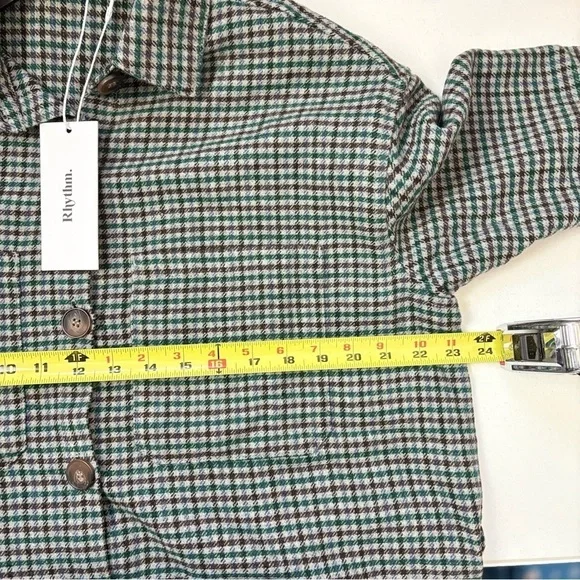 Rhythm womens Plaid Check Overshirt Evergreen wool blend Shacket size Small - Picture 10 of 11